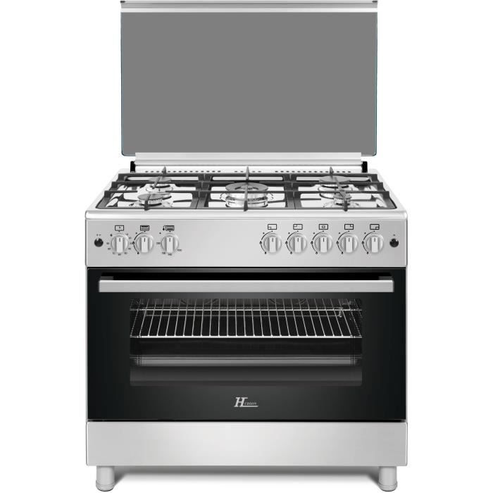 HUDSON HCU-90I - Cuisinière gaz 5 zones - Allumage automatique - L 90 x H 90 cm - Four électrique - 126 L - B - Inox