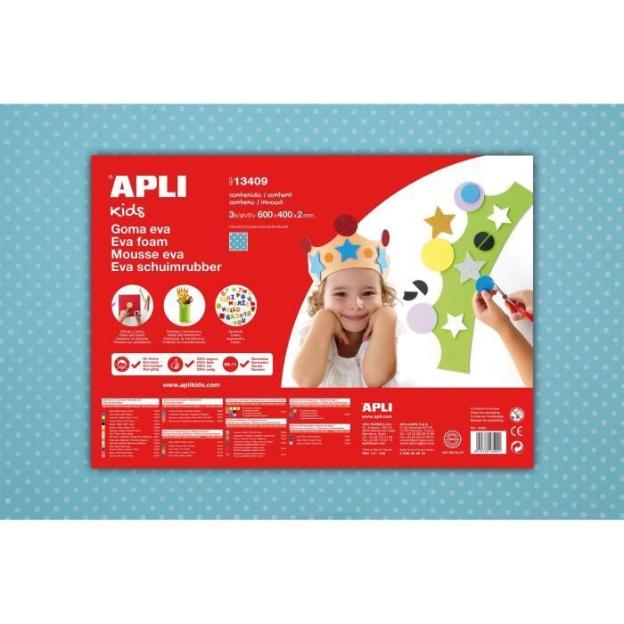 APLI Pochette 1 feuille de mousse caoutchouc - Bleu imprimée ronds Blancs