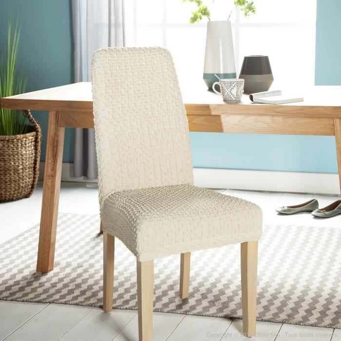 Housse de chaise biextensible unie effet gauffré MARINEEcru  Achat