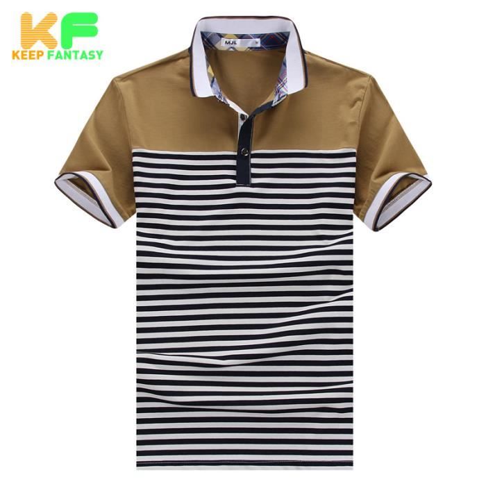 Achat Courtes Manches Vente Polo Coton Homme Rayé Kaki Y6yIb7gvf