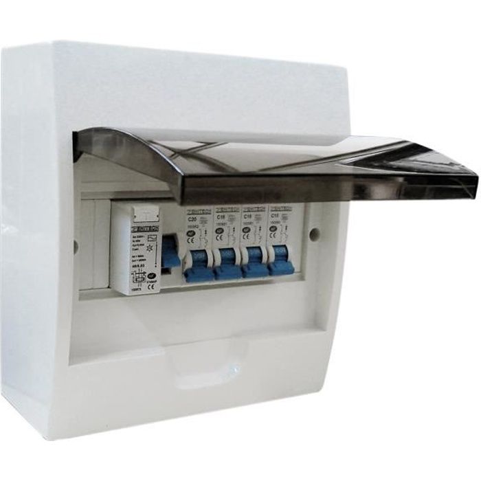 ZENITECH Tableau électrique 8 modules - Equipé de 4 disjoncteurs et 1 interrupteur différentiel