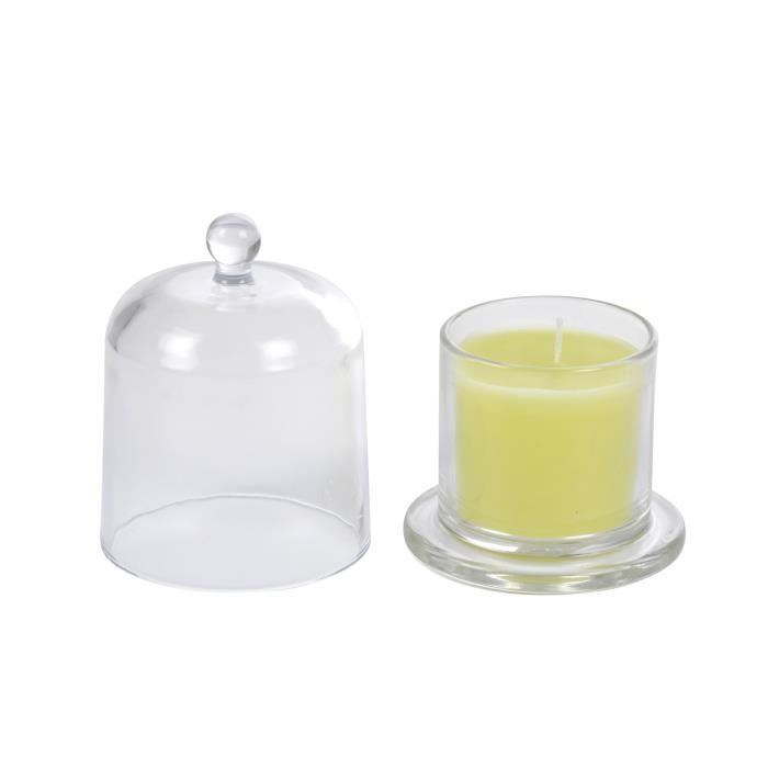 Bougie verrine cloche parfum menthe H 11 cm Jaune