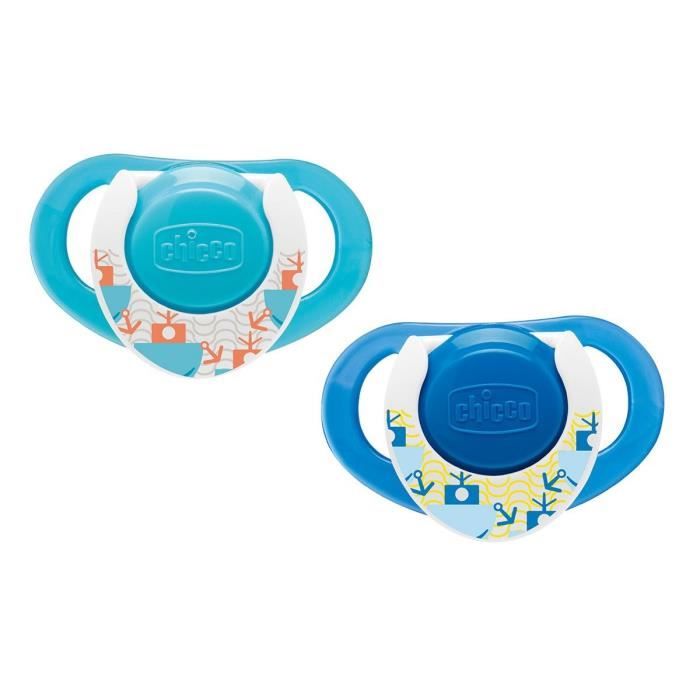 CHICCO Sucettes Physio Compact Caoutchouc - boîte stérilisable - x2 - Bleu - 12m+