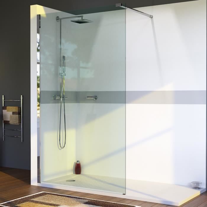 CREAZUR Paroi de douche italienne fixe Calypso - 110 x 200 cm - Verre trempé 8 mm - Barre de soutien horizontale