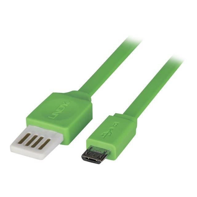 LINDY Câble plat USB 2.0 Easy Fit, type A versMicro-B - 2m - Vert