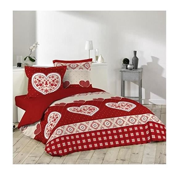 Housse de couette Rouge Coeur Montagne +2 taies 100%COTON ...