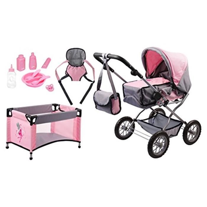 Poussette Landau Pour Poupée Teamson Kids - Rose à Pois, Pliable, Pour Poupées 40-46 Cm (Baby Born, Etc.)