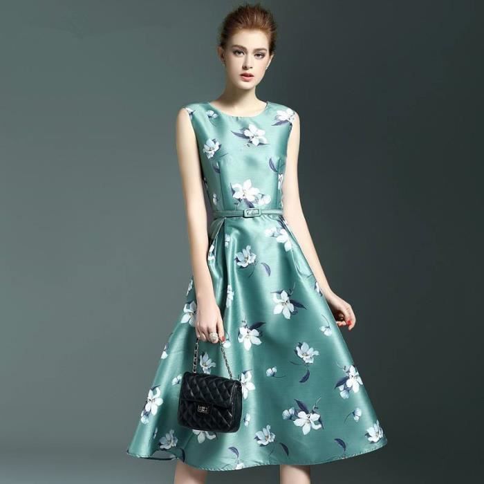 Sans Manches Robe Vert Mince Femme Impression srdtQh