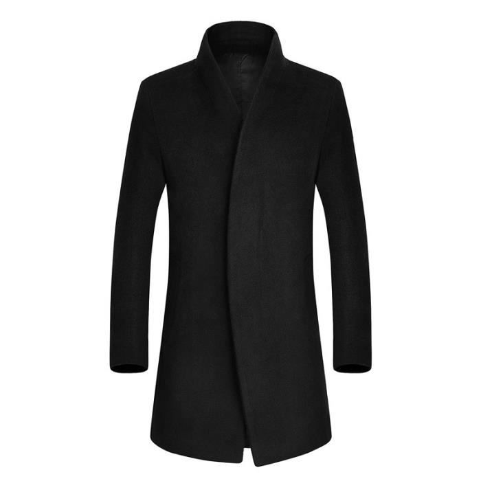 Capuche Manteau Pas Luxe Hiver Homme À Boutons De Marque Noir Laine pqrRrxXE