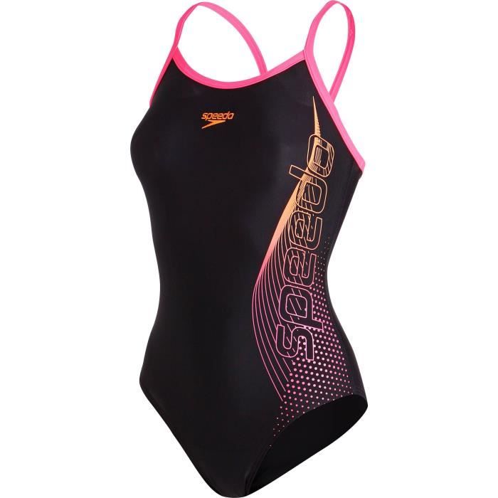 SPEEDO Maillot bain 1 pièce femme Placement Thinstrap Muscleback - Noir / Rose