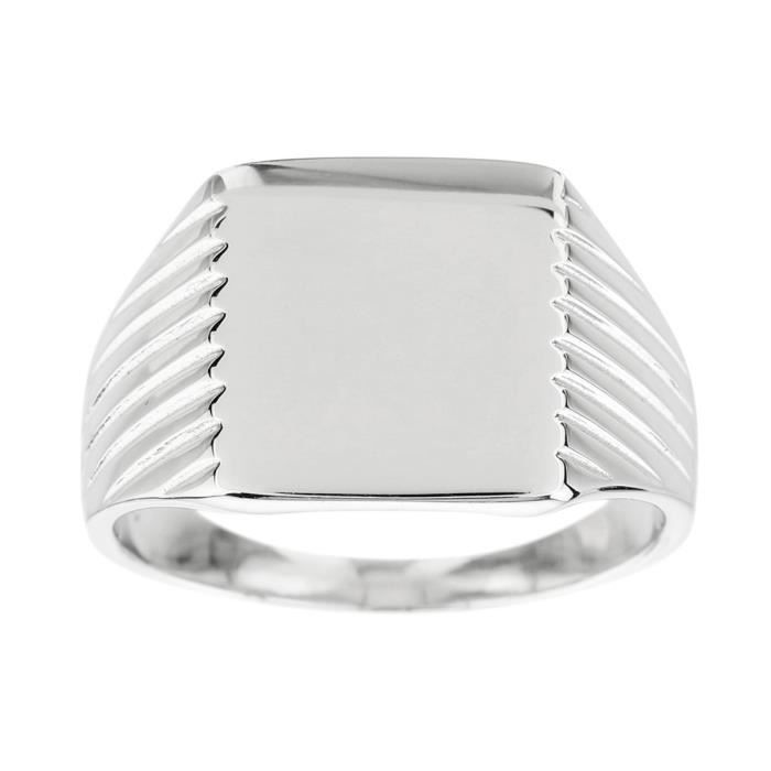 YSORA Chevalière Carrée Argent 925° Rhodié Homme