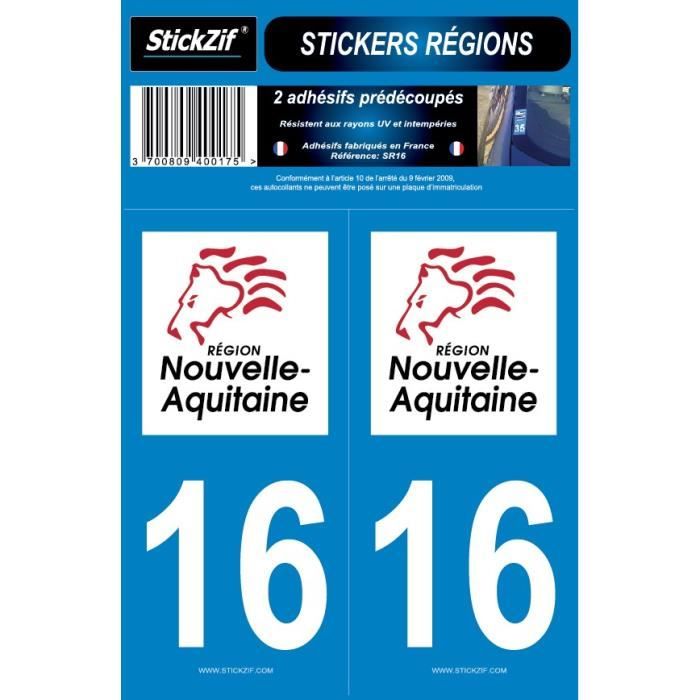 STICKZIF 2 Autocollants Région Département 16 SR16