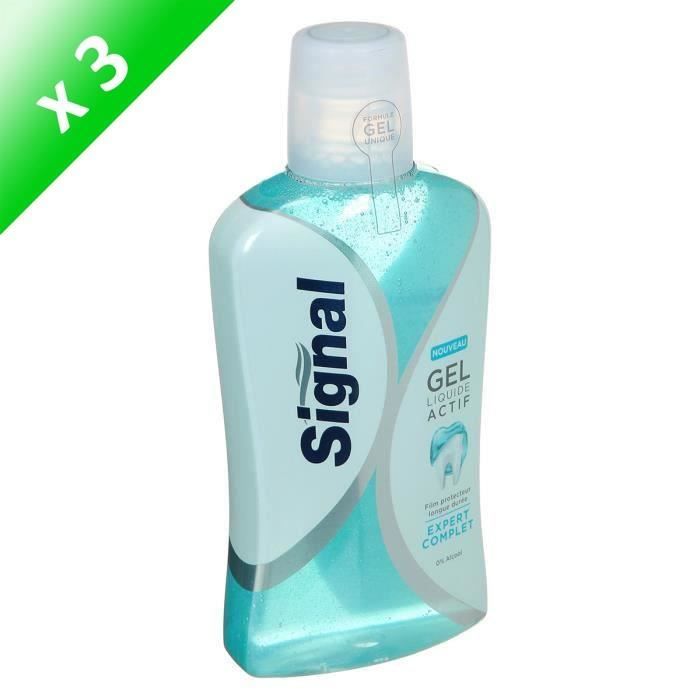 SIGNAL Bains de bouche Expert complet - 500 ml - Gel liquide actif - Sans alcool - Lot de 3