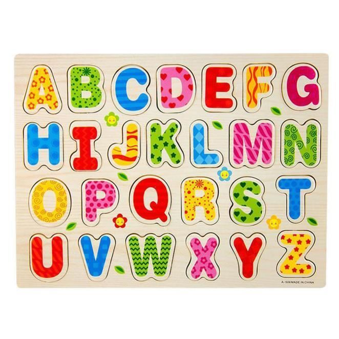 Grand Alphabet En Bois Puzzle Board Kids Learning Fun Educatif