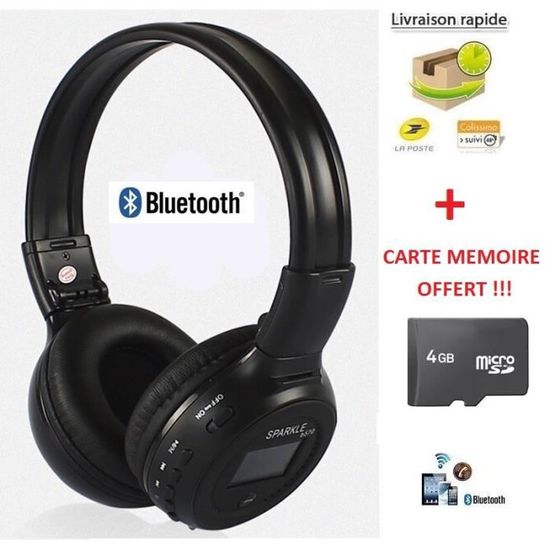 Casque Bluetooth Sans Fil Lecteur Mp3 Intégré Kit Main Libre