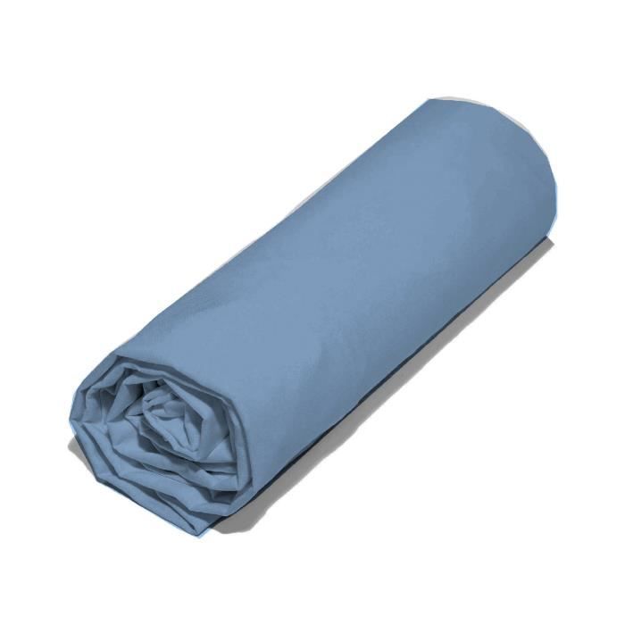 COTE DECO Drap housse Microfibre 160x200 cm - Bleu jean
