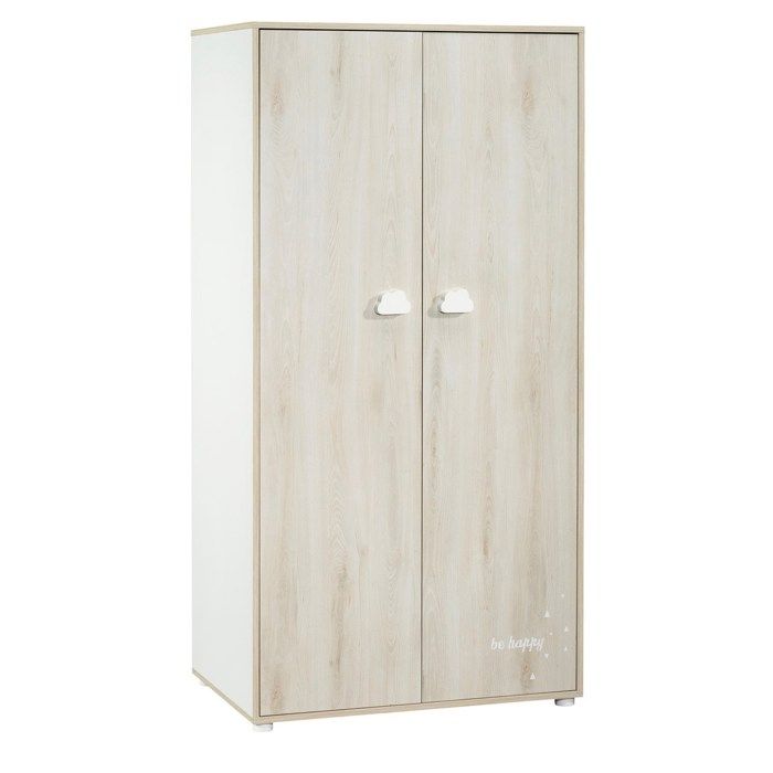 BABYPRICE Armoire Chambre Bébé Smile Hêtre Cendré 2 Portes