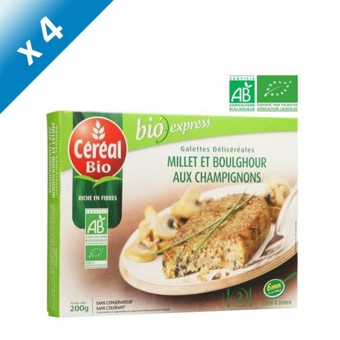 CEREAL BIO Galettes de céréales cuisinées Bio de boulghour, millet et champignons de Paris Bio - 200 g x4
