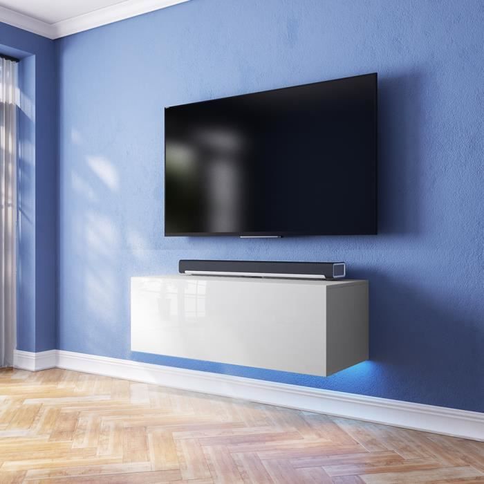 meuble tv suspendu blanc laque