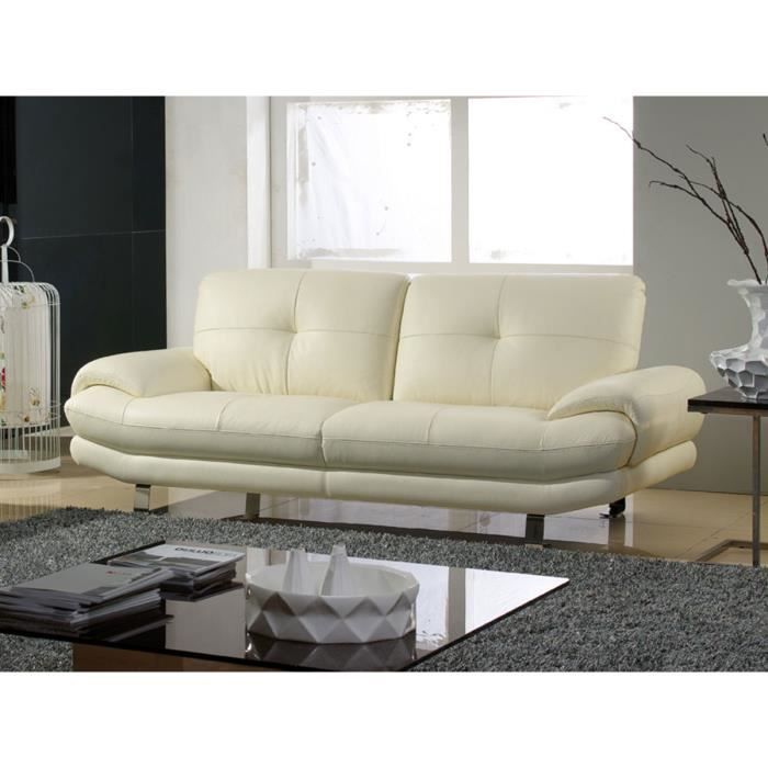 canapé 3 places en cuir beige swan - achat / vente canapé - sofa