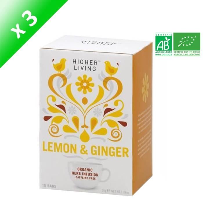 HIGHER LIVING Infusion Citron Gingembre Bio - 30 g x3