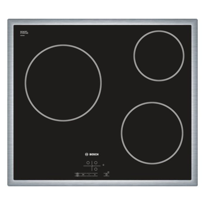 BOSCH PKM645B17E Table de cuisson Vitrocéramique - 3 zones - 5700W - L58,3 x P51,3cm - Revêtement verre - Noir