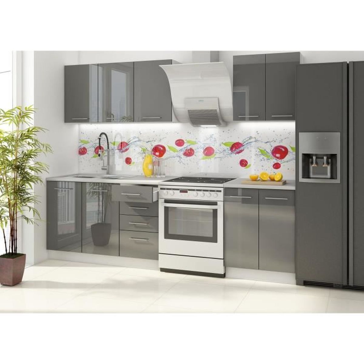 VANCOUVER Cuisine complète L 1m80 - Gris Brillant - Achat ...