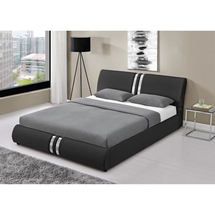 DOHA Lit adulte contemporain - Simili noir - Sommier ...
