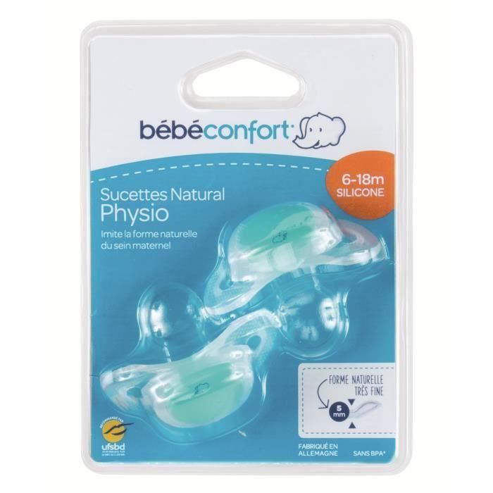 BEBE CONFORT Sucette Natural Physio Silicone 6/18m (x2) - Turquoise (Lot de 3)