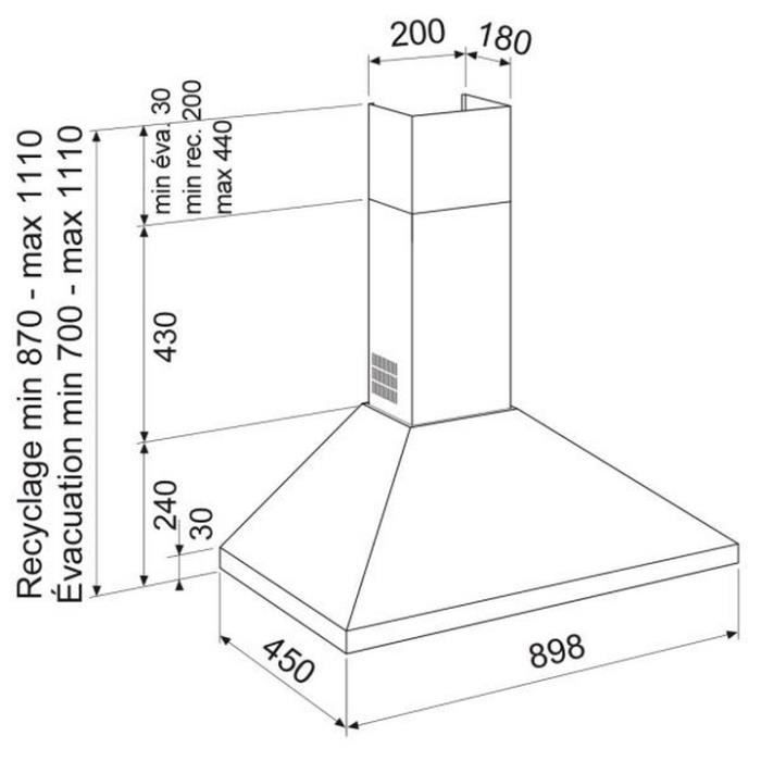 Glem - hotte décorative murale 90cm 66db2