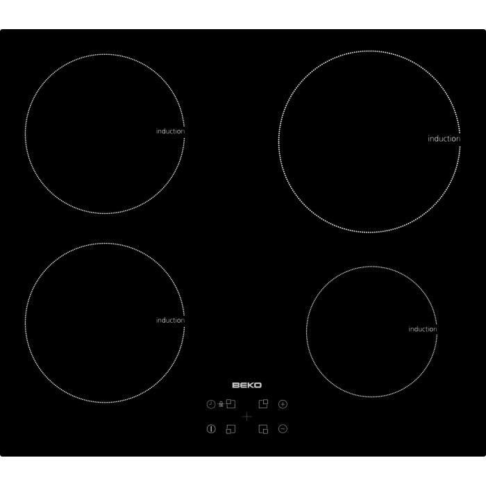 BEKO HII64401AT - Table de cuisson induction - 4 foyers - 7200 W - L 58 x P 51 cm - Revêtement verre - Noir