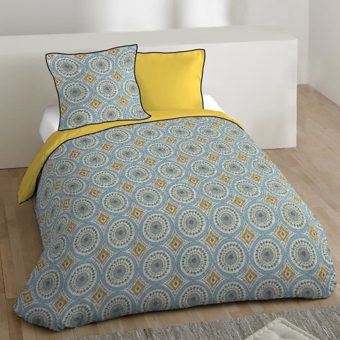 COTE DECO Parure de couette Wax 100% coton - 240x260 cm - Motifs fantaisie