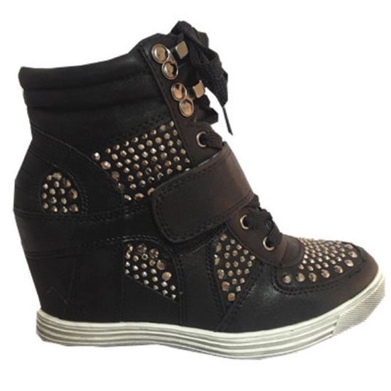 Compensées Montante Noir Fille 12 Talon Lacet Mode Fashionfolie888 tHHOgwq