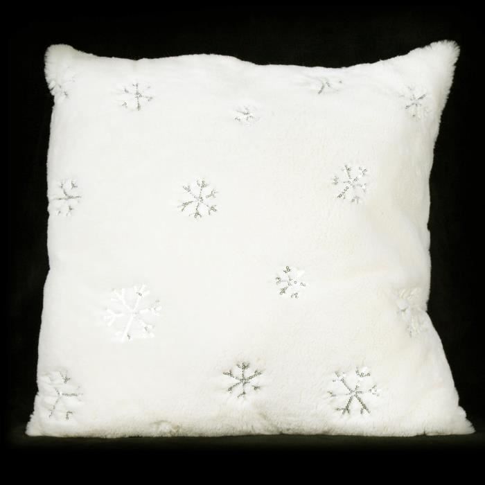 PAVILLON INTERIEUR Coussin Irina flocons 45x45 cm blanc, ivoire et argent