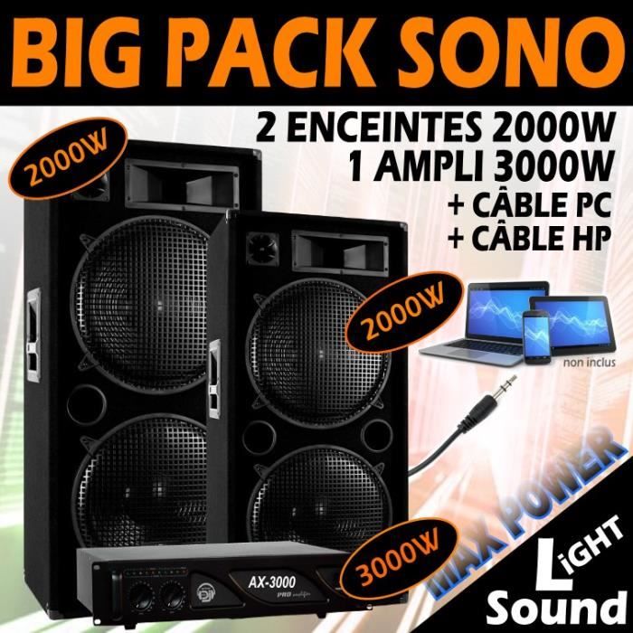 Sono Dj 5000w Pack Tres Puissant 2 Enceintes 1500w 1 Ampli 2000w