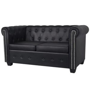 Canapé Chesterfield à 2 Places Cuir Synthétique Noir Canapé Dangle 1455 X 76 X 70 Cm Contemporain Sofa Salon Confortable Canapé