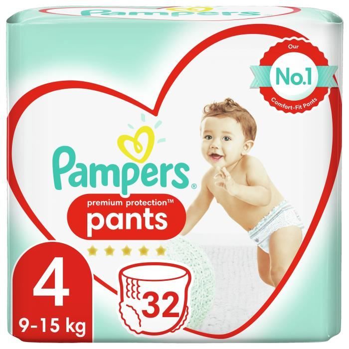 PAMPERS Premium Active Fit Pants Taille 4 - De 8 à 14 kg - 32 Couches-Culottes