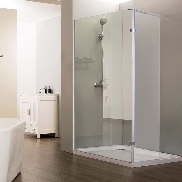 CREAZUR Paroi de douche italienne fixe + Retour pivotant 40 cm Calypso - 100 + 40 cm - Verre trempé 8 mm - Barre de soutien horizont