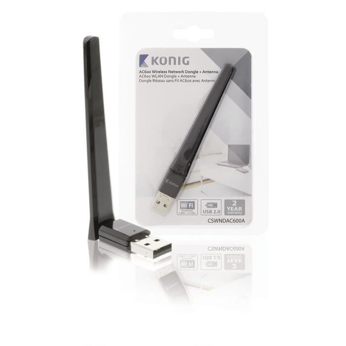 KONIG Adaptateur Wi-Fi reseau Sans fil AC600 2.4/5 GHz (Dual Band) - Noir