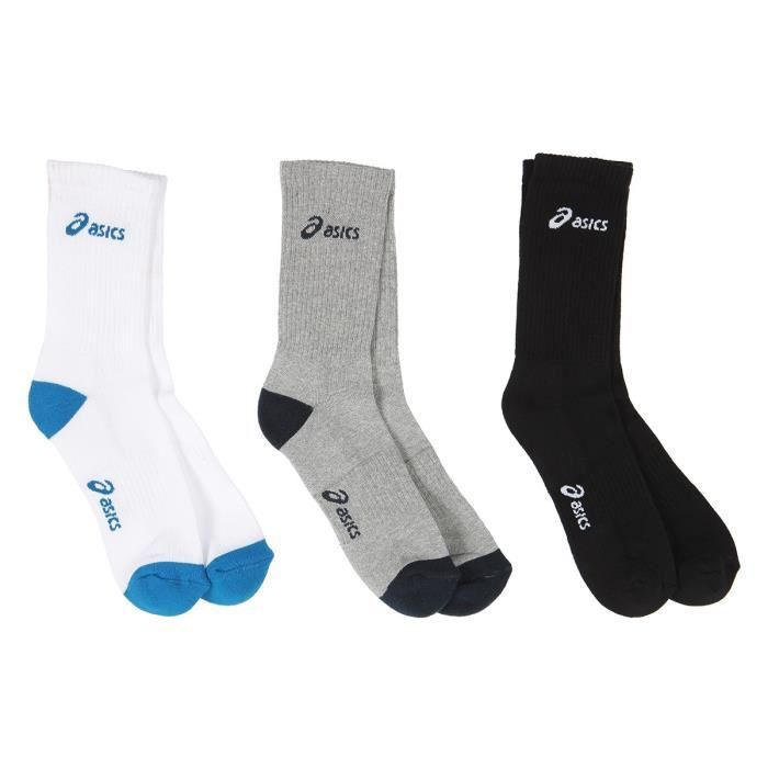 ASICS Lot de 3 Paires de Chaussettes Running Crew - Mixte - Blanc, noir et gris