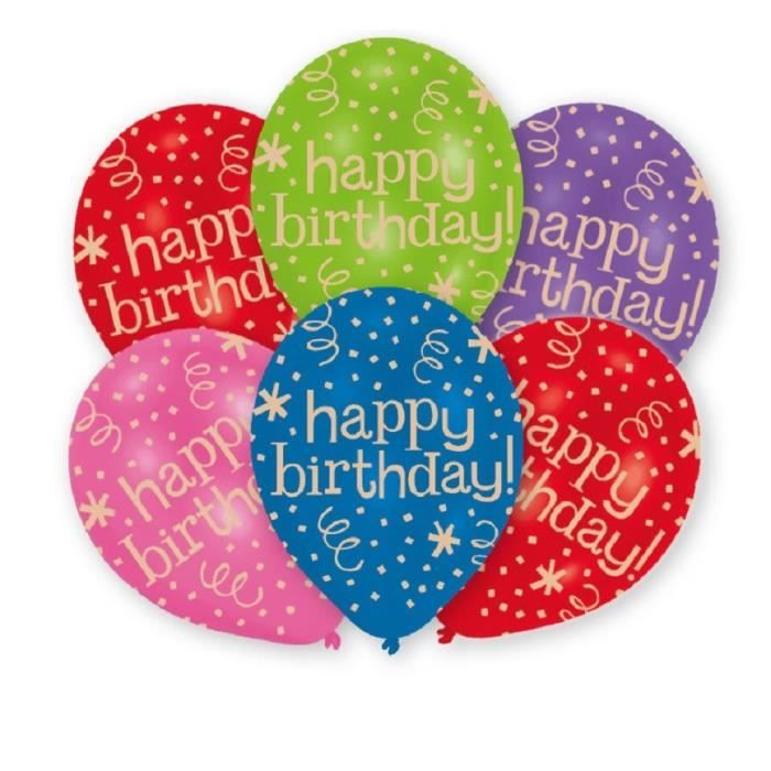 AMSCAN Lot de 6 ballons en latex imprimé Happy Birthday - 27,5 cm