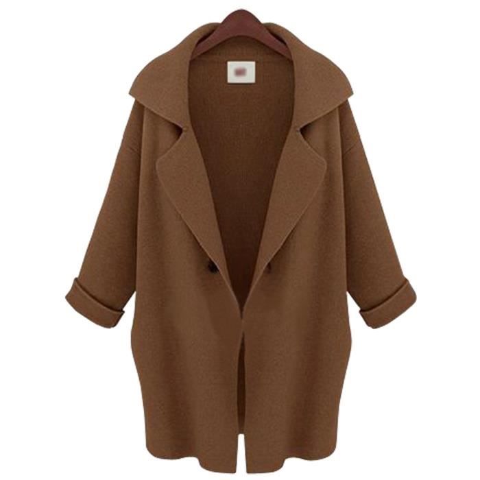 Marron Manteau Laine Femme Col Roulé Manche Longue Taille ...