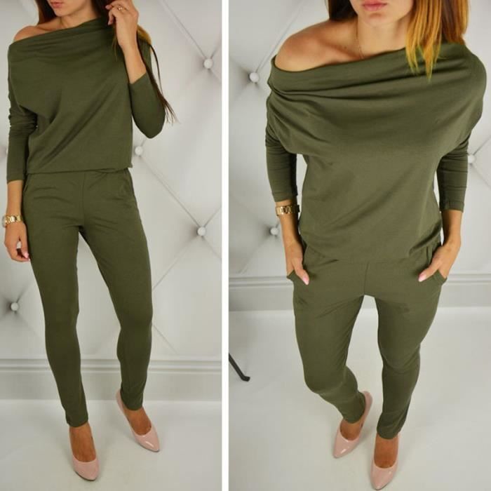 Combinaison Pantalon Femme de Soir?�e Sexy Jumpsuit Chic Turquoise Uni avec Manches Longues 