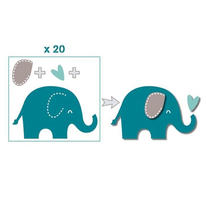 TOGA Pack de 20 Formes découpées Eléphants - Bleu et taupe