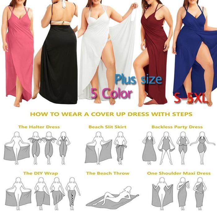 Plus Size L 5xl Manches De Couleur Unie Coton Robe De Plage Casual Wear Wrap Cover Up Beach Dress Maxi Slip Wrap Dress