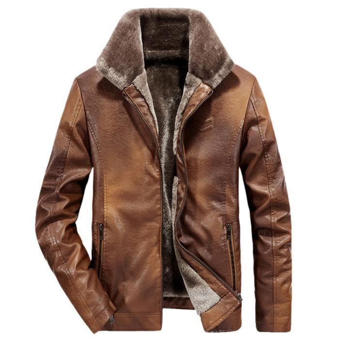 Imitation Cachemire Perfecto jaune Épaissie Homme Zippée Mode Lapel En Hommes Manteau Cuir poche Hiver awd8qa0