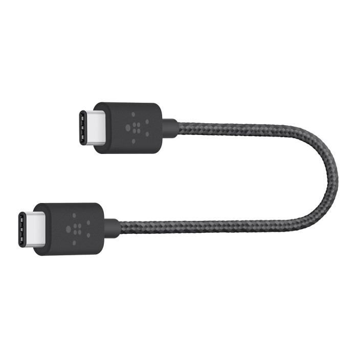 BELKIN Câble de charge avec connecteur USB C 2.0 / 3.A / 60W / 15 CM / 4K - Noir métallique