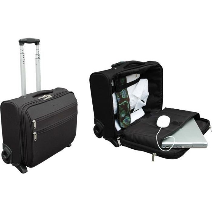 CLEMENTINA FROG Trolley Ordinateur Traveller - Horizontal - 4 Roulettes - EVA 600 D - Poche matelassée - 22 L - 3 kg - Noir