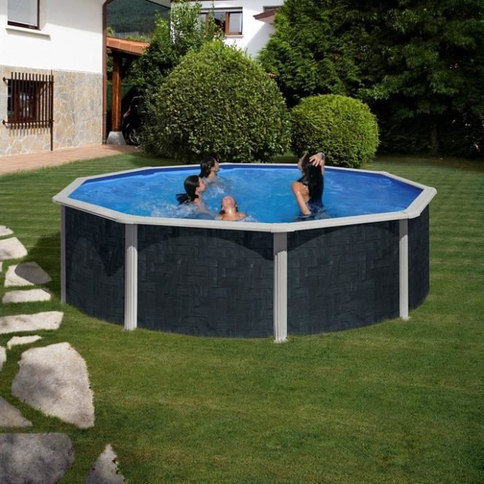 Piscine Hors Sol Acier Aspect Rotin Alto Ronde Diam 460m H 132