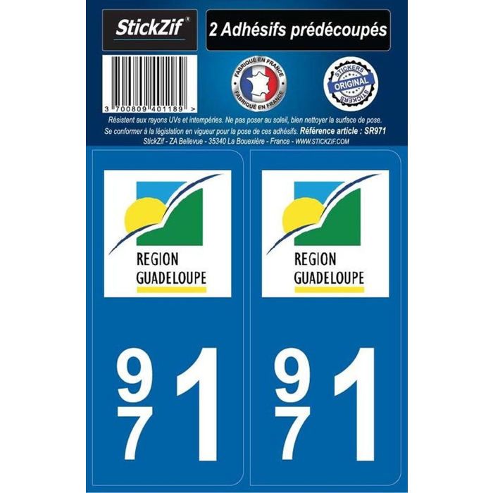 STICKZIF 2 Autocollants Région Département 971 SR971